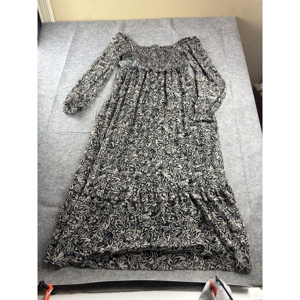 A Pea in the Pod Ruffle Smocked Midi Dress Brown Floral Maternity Women's S